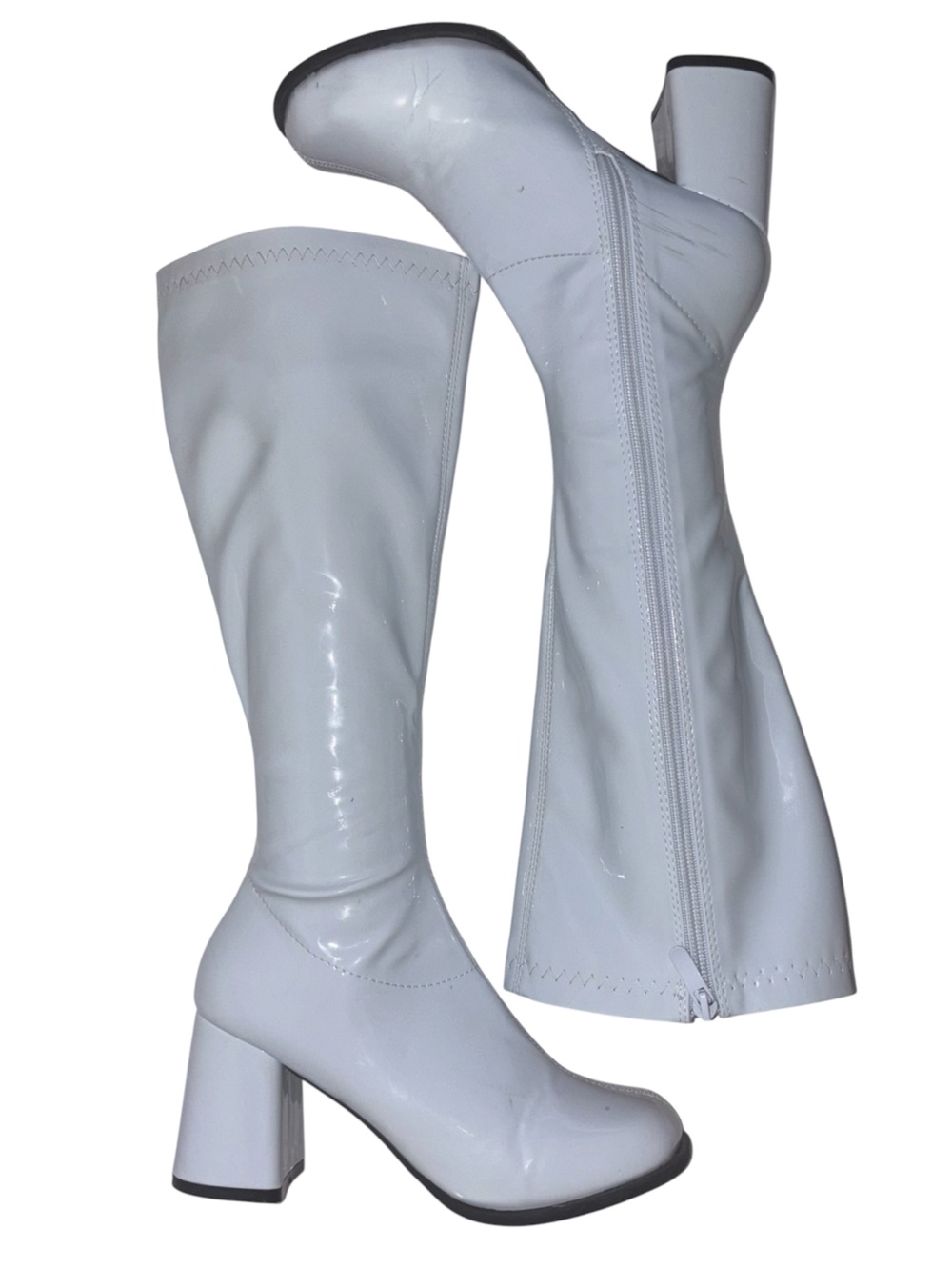 White patent faux leather Go Go gogo boots by FUN Women's 7